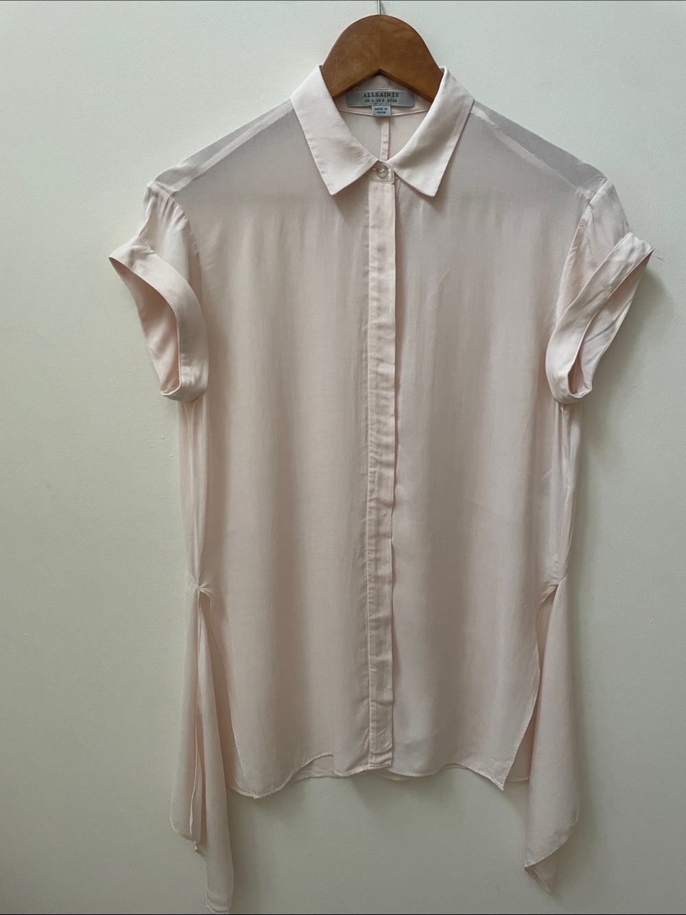 All Saints Pale Pink Short Sleeve Button-Down Shirt